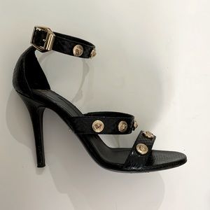 Versace Python Leather Heels with Medusa Studded Straps